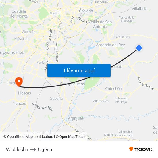 Valdilecha to Ugena map