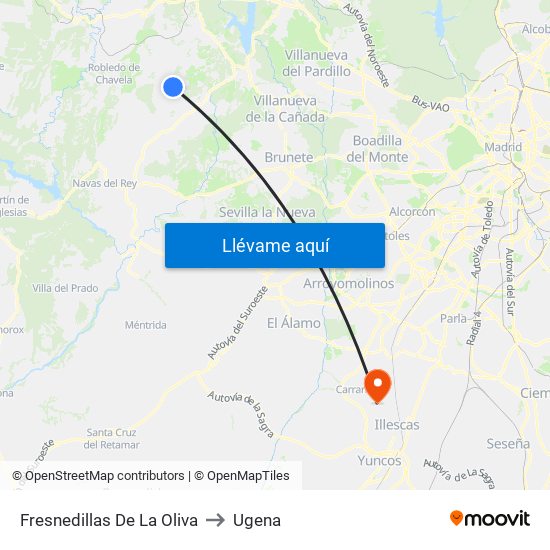 Fresnedillas De La Oliva to Ugena map