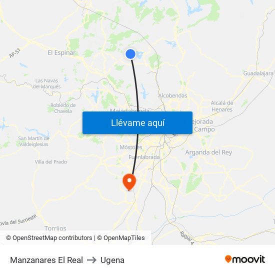 Manzanares El Real to Ugena map