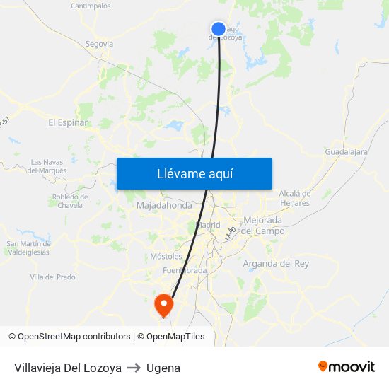 Villavieja Del Lozoya to Ugena map
