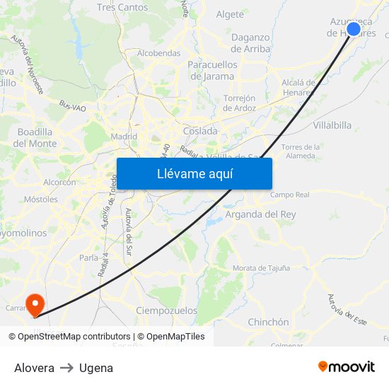 Alovera to Ugena map