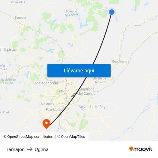 Tamajón to Ugena map