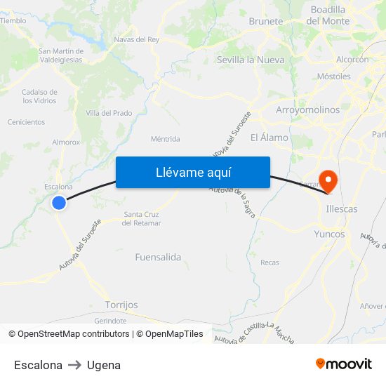 Escalona to Ugena map