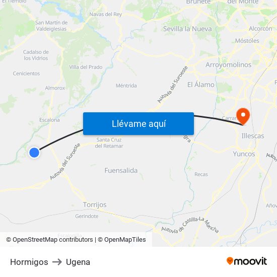 Hormigos to Ugena map