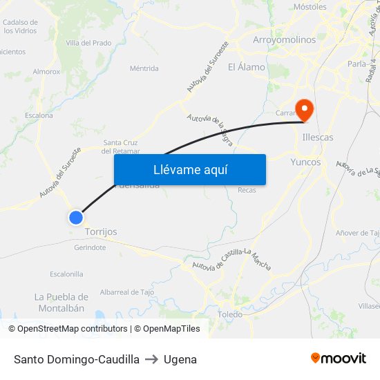 Santo Domingo-Caudilla to Ugena map