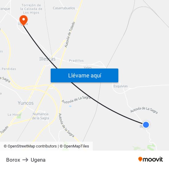 Borox to Ugena map