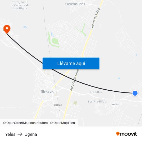 Yeles to Ugena map