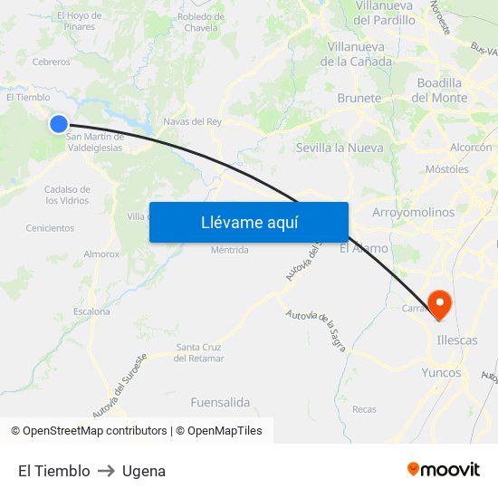 El Tiemblo to Ugena map