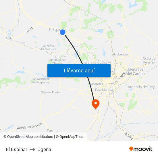 El Espinar to Ugena map