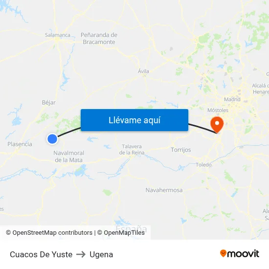 Cuacos De Yuste to Ugena map