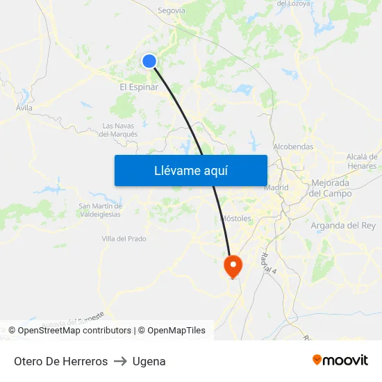 Otero De Herreros to Ugena map