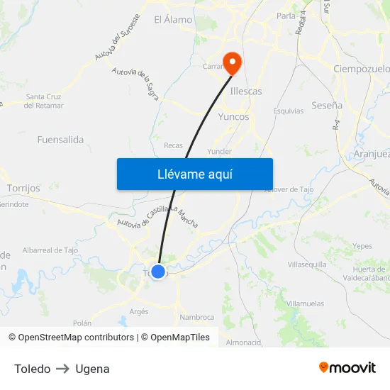 Toledo to Ugena map