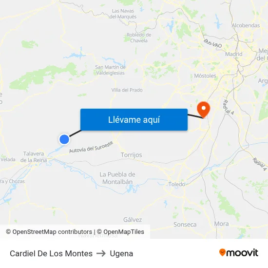 Cardiel De Los Montes to Ugena map
