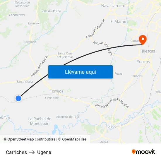 Carriches to Ugena map