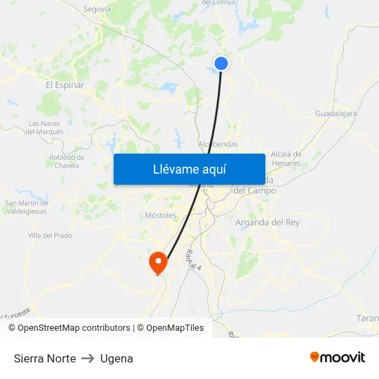 Sierra Norte to Ugena map