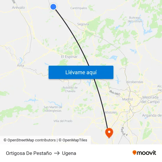 Ortigosa De Pestaño to Ugena map