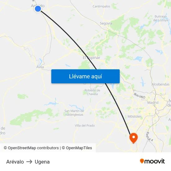Arévalo to Ugena map