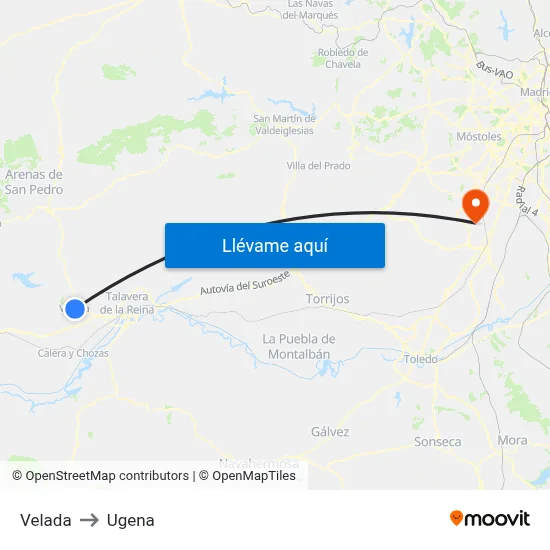 Velada to Ugena map