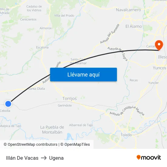 Illán De Vacas to Ugena map