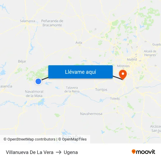 Villanueva De La Vera to Ugena map