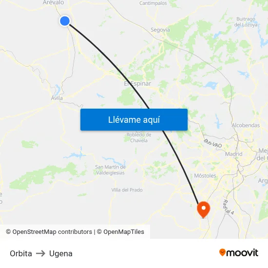 Orbita to Ugena map