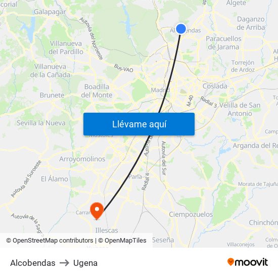 Alcobendas to Ugena map