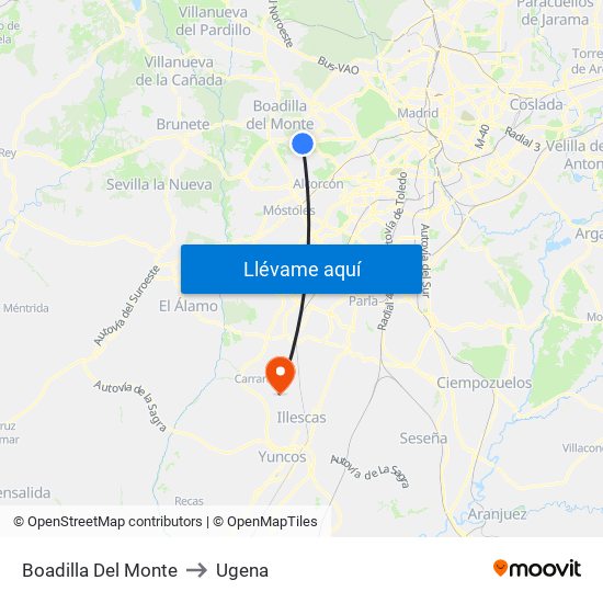 Boadilla Del Monte to Ugena map