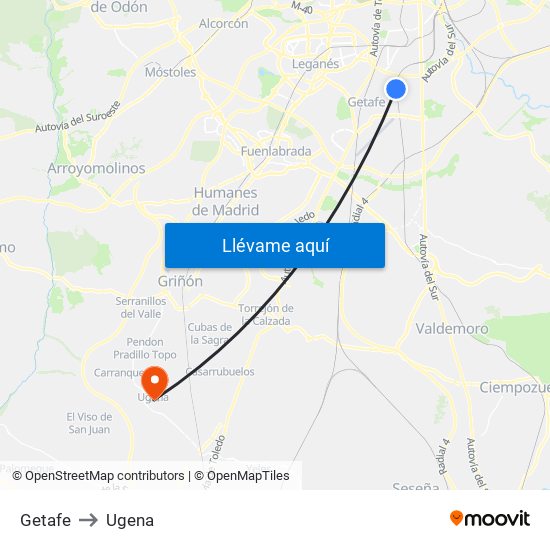 Getafe to Ugena map