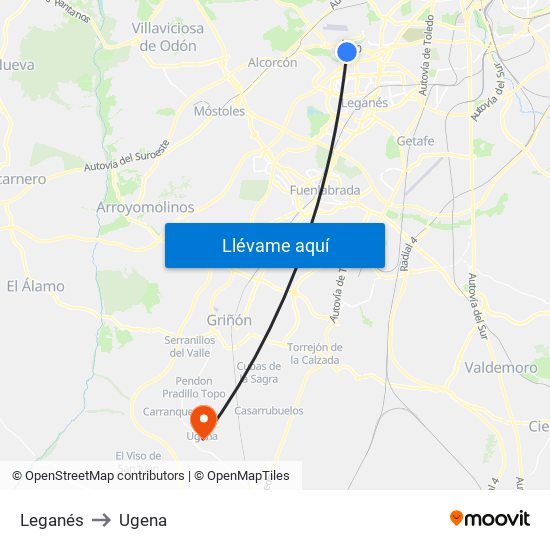 Leganés to Ugena map