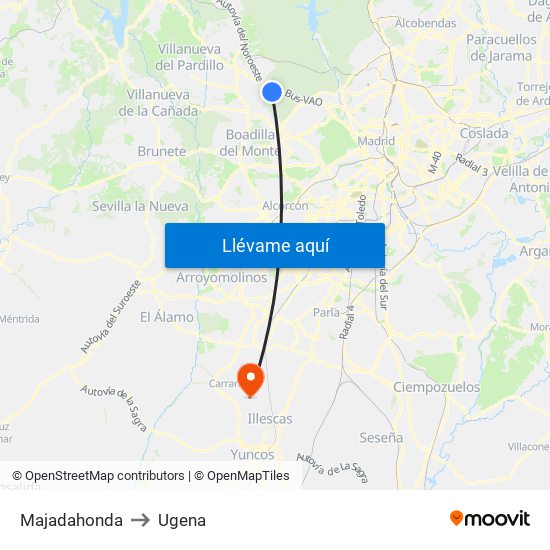 Majadahonda to Ugena map