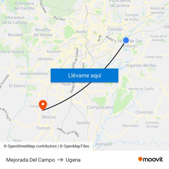 Mejorada Del Campo to Ugena map