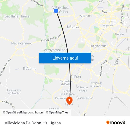 Villaviciosa De Odón to Ugena map