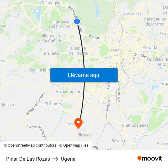 Pinar De Las Rozas to Ugena map