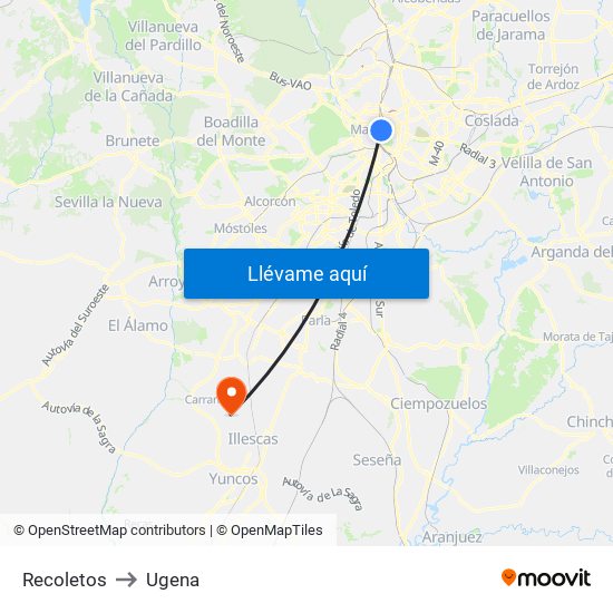 Recoletos to Ugena map
