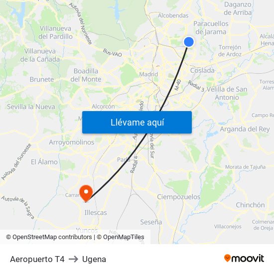 Aeropuerto T4 to Ugena map