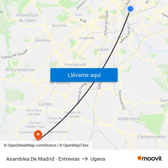 Asamblea De Madrid - Entrevías to Ugena map