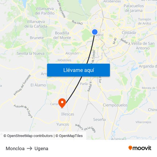 Moncloa to Ugena map