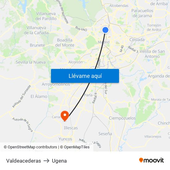 Valdeacederas to Ugena map