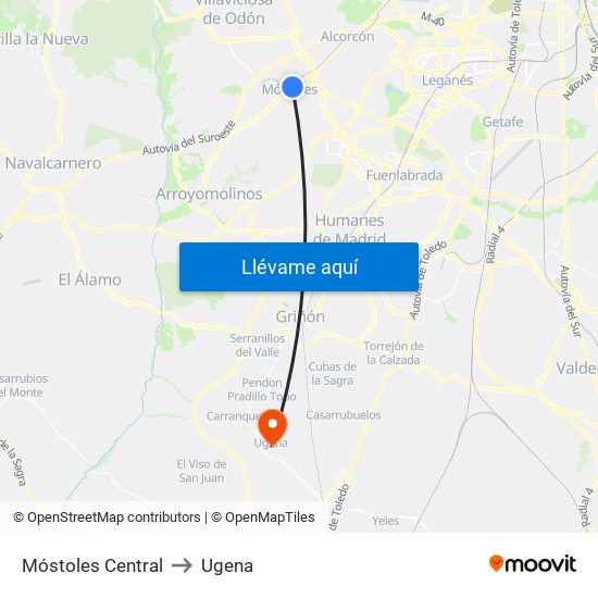 Móstoles Central to Ugena map