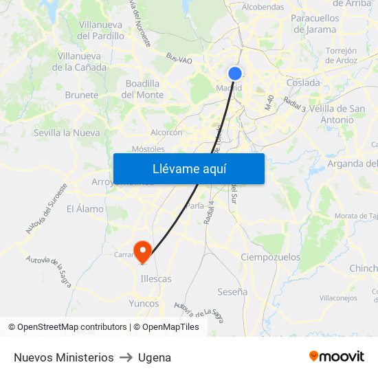 Nuevos Ministerios to Ugena map