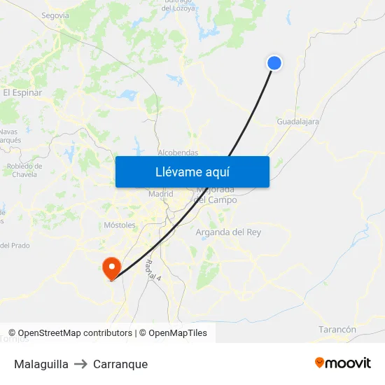 Malaguilla to Carranque map