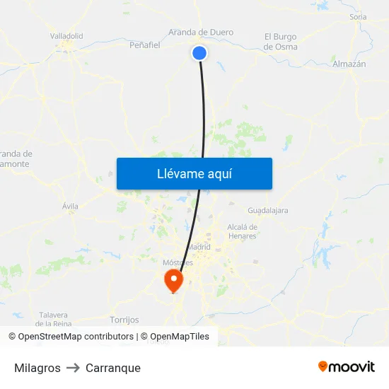 Milagros to Carranque map