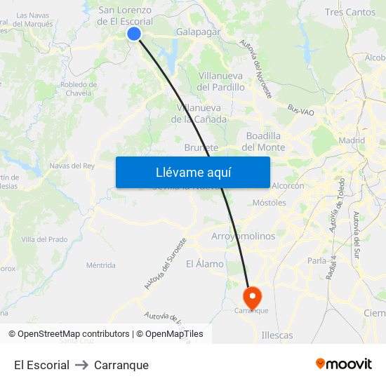 El Escorial to Carranque map