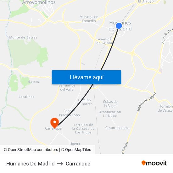 Humanes De Madrid to Carranque map