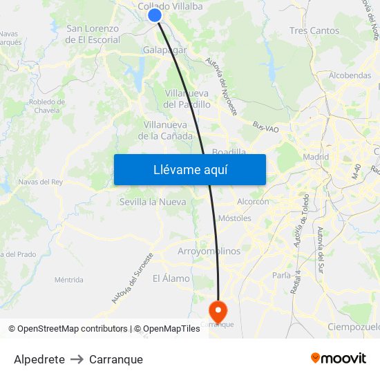 Alpedrete to Carranque map