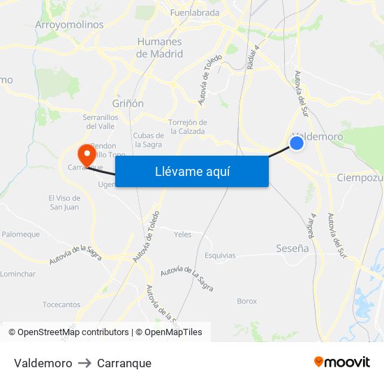 Valdemoro to Carranque map