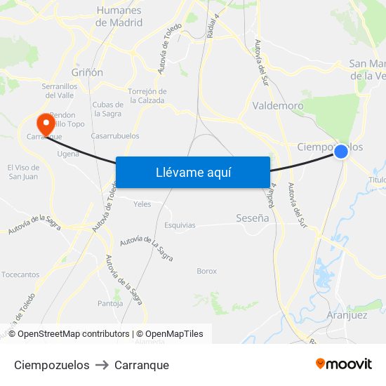 Ciempozuelos to Carranque map
