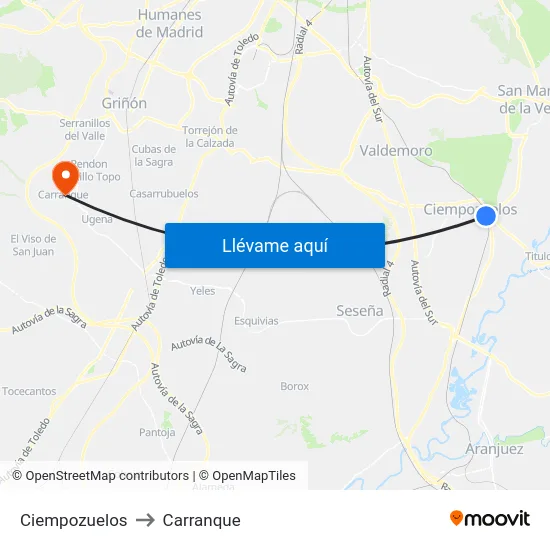 Ciempozuelos to Carranque map