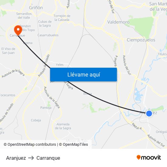 Aranjuez to Carranque map