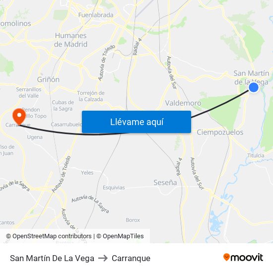 San Martín De La Vega to Carranque map